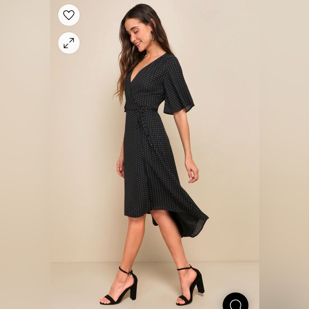 NWT Lulus Farah Black Print Midi Wrap Dress